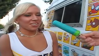 Kacey Jordan is a cheerleader who often stops by the ice cream truck