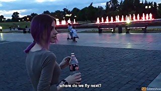 Cute hot teen doing public blowjob, cum in mouth and swallow cum