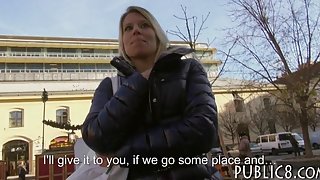 Blonde amateur babe from Prague paid for sex in public