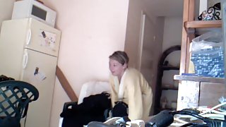 Sweet Christelle with the naked boobs on home voyeur cam