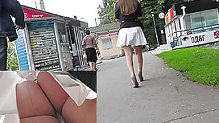 Young coquette was filmed on the upskirt hidden camera