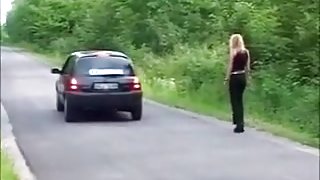 Blond hitchhiker gives ass